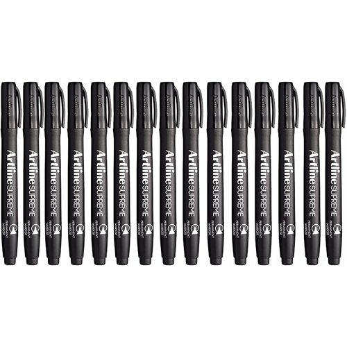 12x Artline Supreme Permanent Markers 0.4mm - Black Bulk Pack