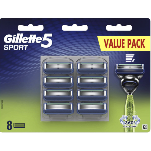 Gillette 5 Sport Mens Shaving Razor Blades 8 Cartridges Value Pack
