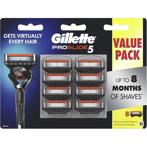 Gillette PROGLIDE 5 Value Pack (Razor Blades 8 pack) - Gets Virtually Every Hair