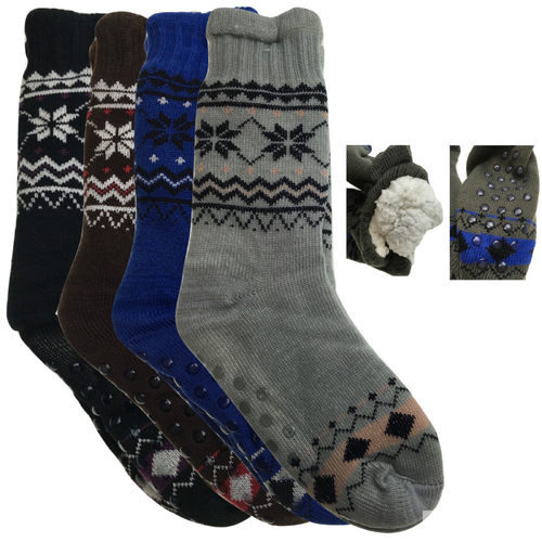 4 Pairs Mens Non Slip Thick Fur Warm Winter Bed Socks Thermal Warm Cushion BULK