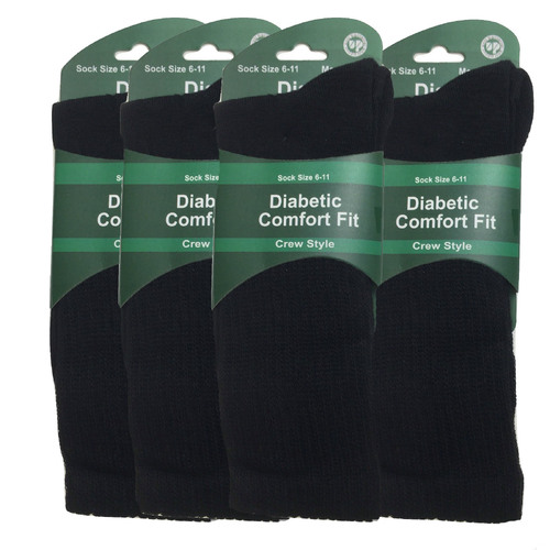 4 Pairs DIABETIC BAMBOO Socks Work Socks Medical Loose Top Crew Cushion BLACK