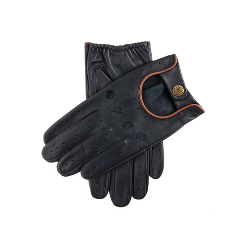 Dents Delta Mens Classic Leather Driving Gloves Classic Luxury - Navy/Tan
