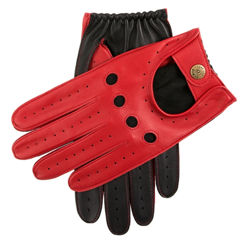 Dents Waverley Mens Leather Driving Gloves Luxury - Berry/Black
