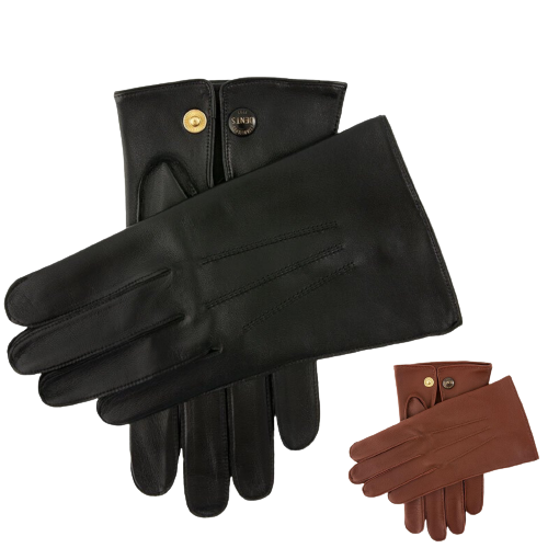 Dents Mens Classic Sandhurst Unlined Leather Gloves With 3-Point Stitch Detail Palm Vent & Dents Press Stud Fastening