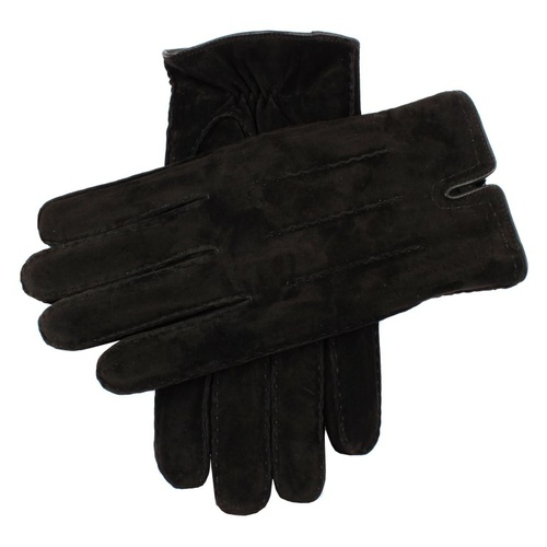 Dents Mens Suede Leather Gloves with Check Tartan Lining - Black