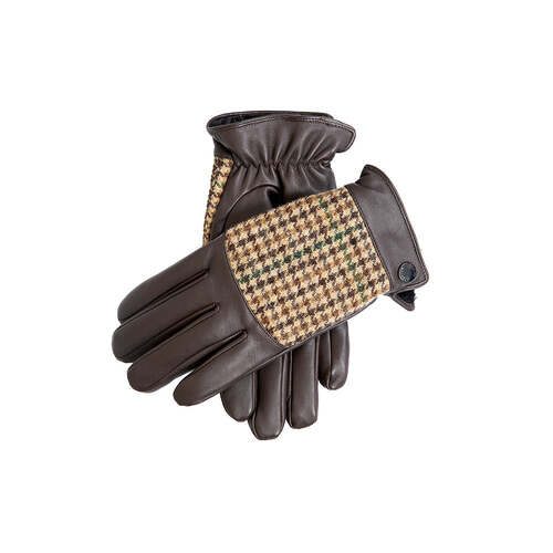 Dents Mens Faux Fur Lined Abraham Moon Dogtooth & Leather Gloves - Brown