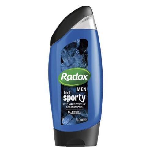 Radox 250mL Shower Gel Feel Sporty & Shampoo 2-In-1 With Watermint & Sea Minerals