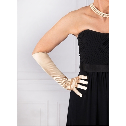 Womens Long Above Elbow Satin Gloves  - Gold