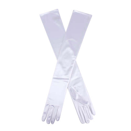 Womens Long Opera Satin Gloves - White