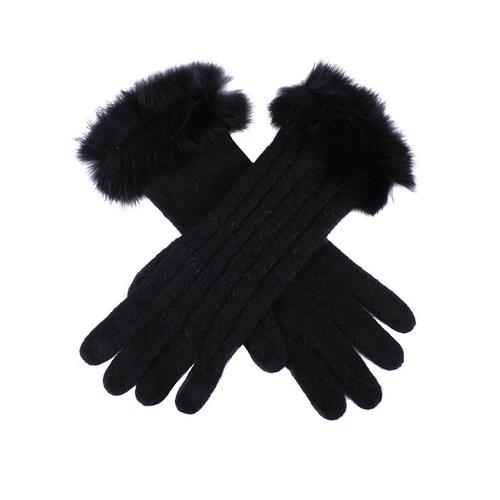 Dents Womens Lambswool Angora And Nylon Blend Cable Knit Gloves With Fur Cuff - Black