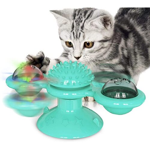 Windmill Cat Toy with 2-Compartment Spinning Interactive Suction Cup Pet