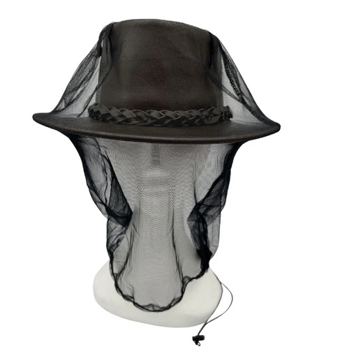 Deluxe MOSQUITO HAT NET Head Protector Bee Bug Mesh Mozzie Insect Fishing Fly - Black