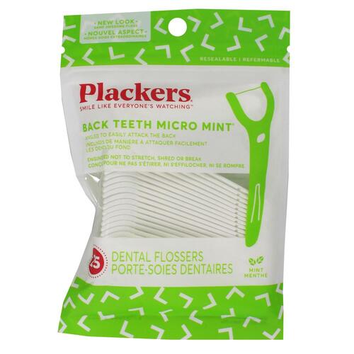 25x PLACKERS DENTAL FLOSSERS BACK TEETH MICRO MINT - 1 Pack