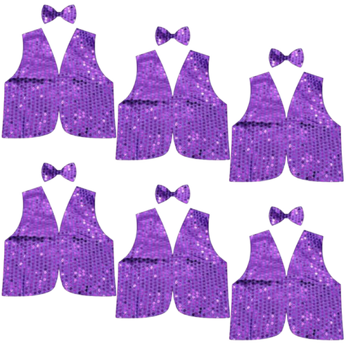 6x Kids Sequin Vest Bow Tie Set Costume 80s Party Dress Up Waistcoat - Purple