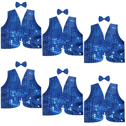 6x Kids Sequin Vest Bow Tie Set Costume 80s Party Dress Up Waistcoat - Blue