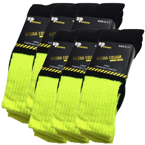 6x Pairs HI VIS SOCKS Workwear Work Safety Tradie High Visibility Fluro - Yellow