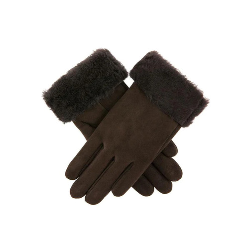 Dents Womens Louisa Sheepskin Gloves Winter Ladies Glove - Suede Brown