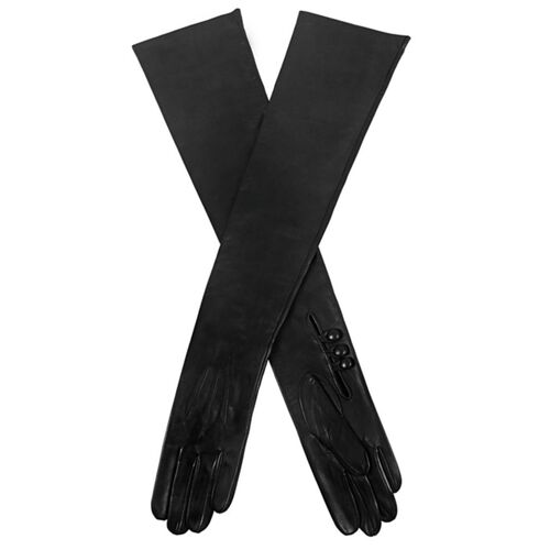 Dents Womens Long Opera Length Leather Gloves in Black