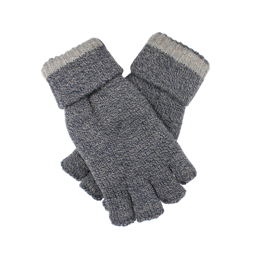 Dents Mens Thinsulate Lined Fingerless Knit Gloves with Rollover Cuff - Navy Marle