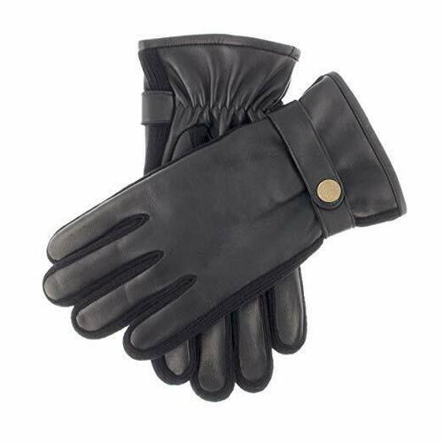 Dents Mens Leather Gloves with Buckle Winter Warm - Black