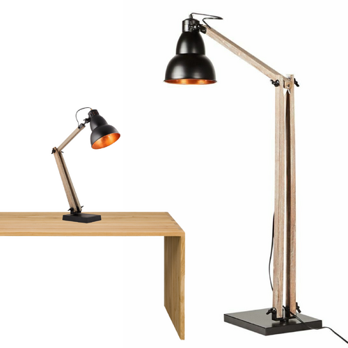 2x Lamps - Faroe Scandi Floor + Table Lamp Modern Natural Wooden Retro