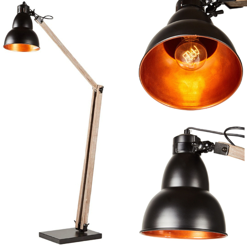 Wooden Large Floor Lamp Industrial Retro Modern Adjustable Light - Matte Black