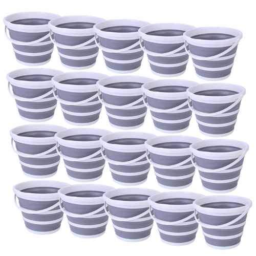 20x 10L Foldable Collapsible Bucket Silicone Hike/Camp/Fish Bulk - Grey/White