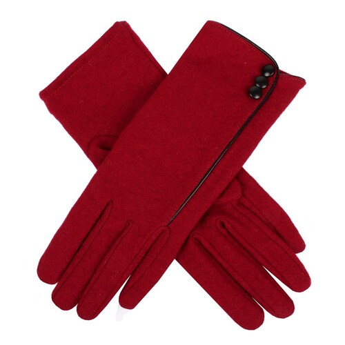 Dents Womens Plain Wool Glove With Contrast Piping Warm Winter Fleece Thermal - Berry/Black