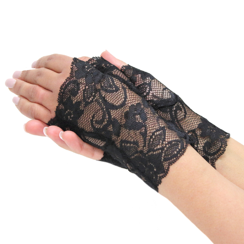 Dents Womens Lace Fingerless Gloves Evening Wedding - Black