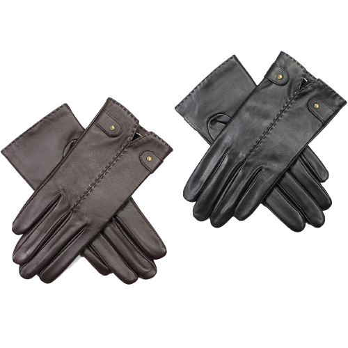 Dents Womens Audrey Leather Gloves with Fleece Lining Hand Stitched