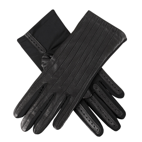 Dents Womens Leather Compression Driving Gloves with Silk Lining - Black