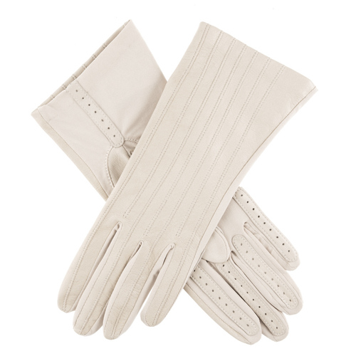 Dents Womens Leather Compression Driving Gloves with Silk Lining - Cream