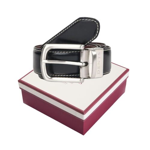 Dents Mens Reversible Lined Leather Belt in Gift Box in Black/Brown