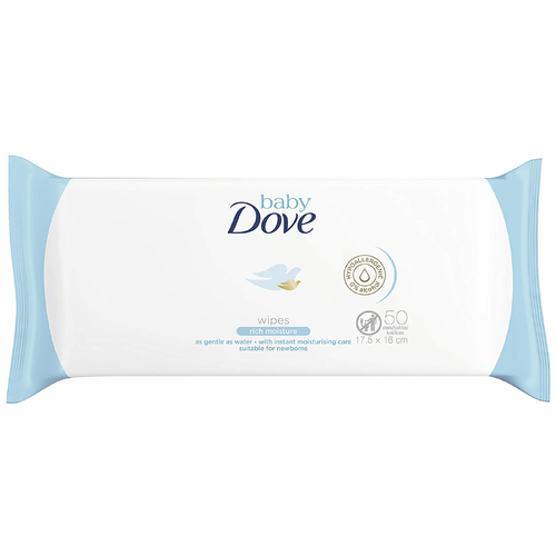 Dove Baby Gentle Wipes Rich Moisture Hypoallergenic 0% Alcohol - 1 Pack of 50
