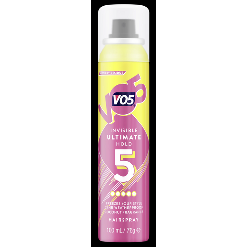 Vo5 Hairspray Invisible Ultimate Hold 24HR Weatherproof Coconut Fragrance 76g