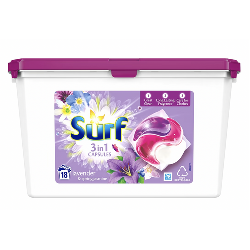 Surf Laundry 3 in 1 Capsules Lavender & Spring Jasmine 18 Washes - 1 Pack