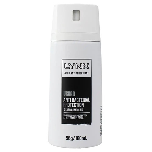 Lynx 160mL Urban Antiperspirant Sweat Protection Antibacterial Spray Deodorant