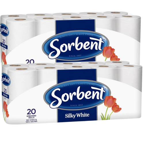 40 Rolls Sorbent Toilet Paper Rolls Silky White Soft Bath Tissue 180 Sheets