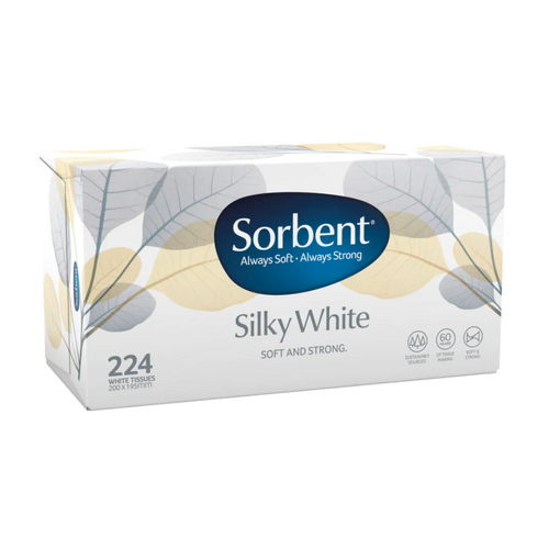 1x 224pk Sorbent Facial Tissues Family Pack 200mm x 195mm - Silky White