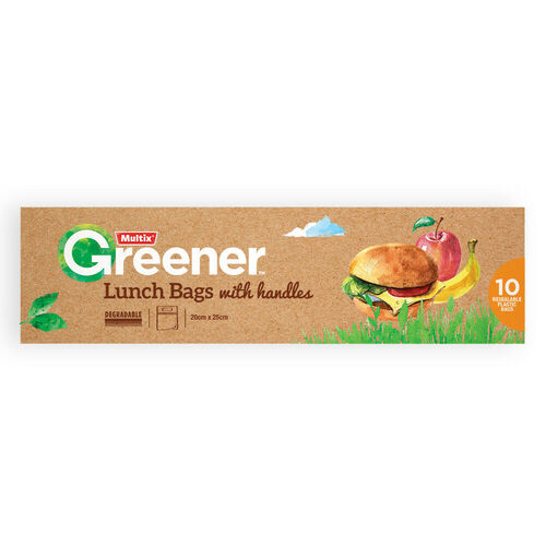 3x Multix Pk10 Greener Lunch Bags With Handles Degradable 20Cm X 25Cm