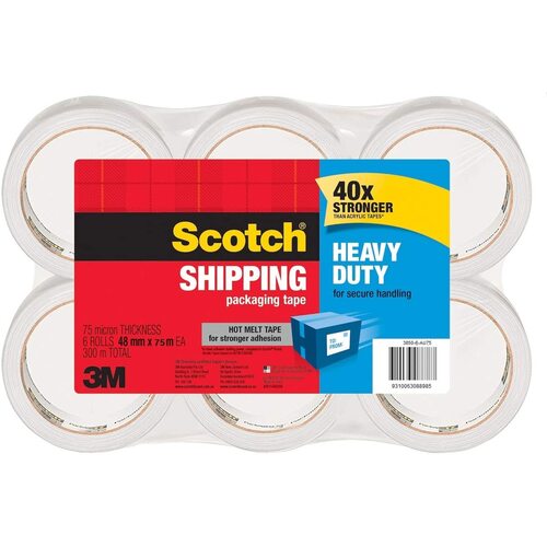 6x Scotch 3M Heavy Duty Shipping Tape Clear - 48mm x 75m