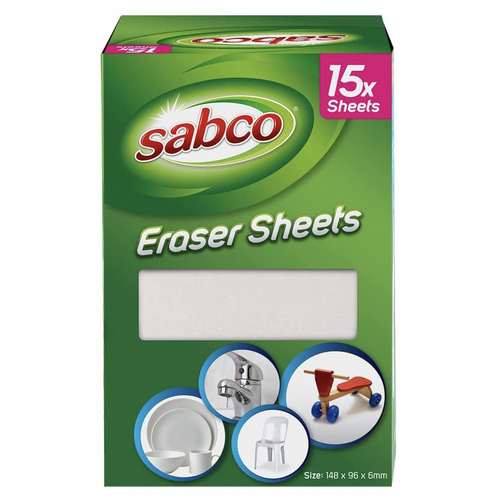 Sabco Water-Activated Eraser Sheets 148mm X 96mm X 6mm - 1 Pack of 15 Sheets