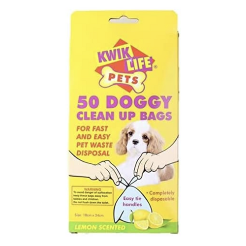 Kwik Life Pets Doggy Poop Clean Up Waste Bags Lemon Scented - 1 Pack of 50 bags