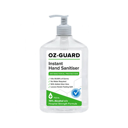 Oz-Guard 750ml Hand Sanitiser Gel Anti-Bacterial Oz Guard 70% Alcohol Kills 99.99% Bacteria