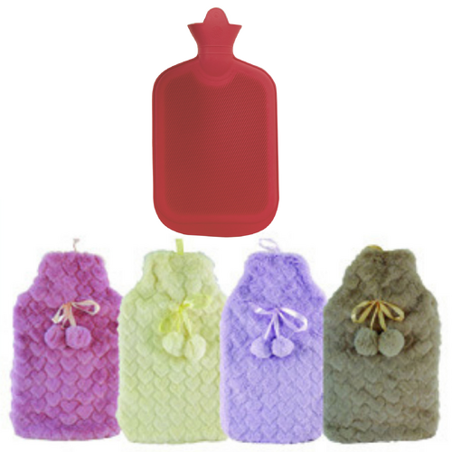 2L HOT WATER BOTTLE with Hearts Fleece Cover Winter Warm Natural Rubber Bag