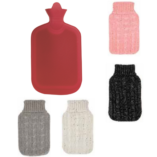 2L HOT WATER BOTTLE with Knit Sparkles Cover Winter Warm Natural Rubber Bag