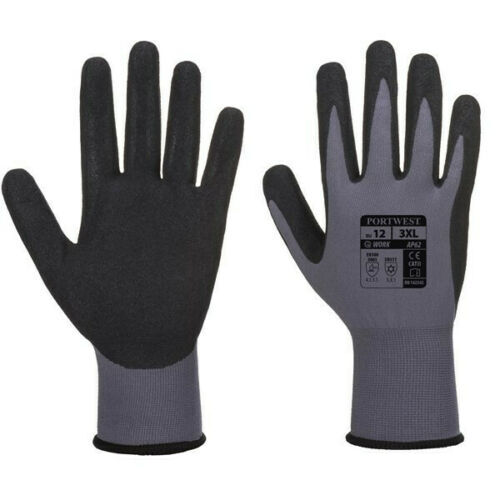 Portwest Ultra Dermiflex Aqua Nitrile Grip Safety Gloves - Grey/Black