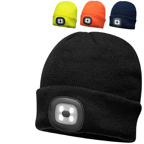 PORTWEST Beanie with LED Head Light USB Rechargeable Camping Cycling Workwear Hat