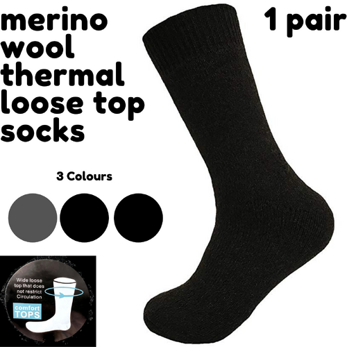Merino Wool Mens Loose Top Thermal Socks Diabetic Comfort Circulation - 1 Pair