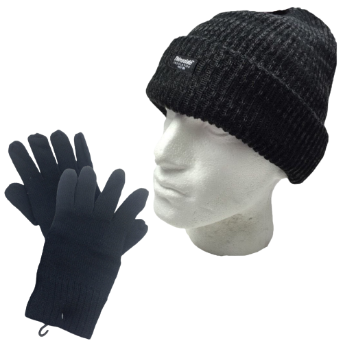 2pcs Set Mens 3M Thinsulate Beanie Hat + Knitted Gloves Winter Warm Snow